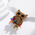 Black Gold Tone Owl Crystal Metal Brooch Pin for Jackets and Lapels view 5