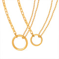 Circle Ring Pendant Necklace Dual Chains Gold Steel Rose view 5
