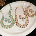 Gold Multi Row Pearl Crystal Necklace Stud Earring Three Sets view 4