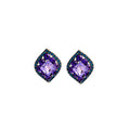 Purple Diamond Shape Crystal Stud Earrings Dark Metal Blue Rim view 5