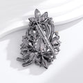 Black White Flower Crystal Metal Brooch Pin 5 x 7.2 cm view 4