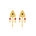 Gold Triangle Black Center Red and Green Dangle Earrings view 5