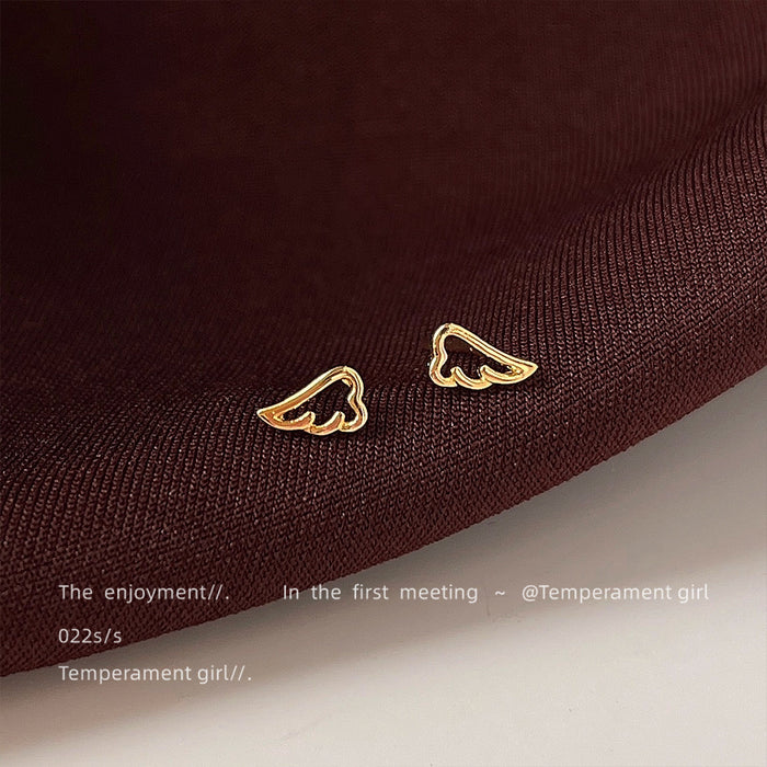 Mini Gold Open Wing Stud Earrings Outline Angel Pair