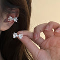 Pearl Bow Curved Crystal Ear Cuff Statement Jewelry view 1
