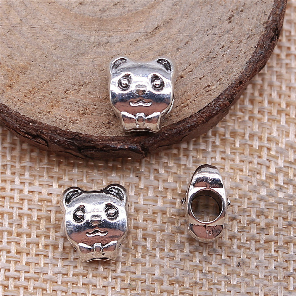 10x9x7mm 1.7g Vintage Zinc Alloy Cute Panda Large Hole Loose Metal Bear Cat Double Sided Beads for Bracelet Jewelry Maki