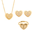 Double Layer Heart Zircon Stainless Steel Earrings Necklace Ring view 5