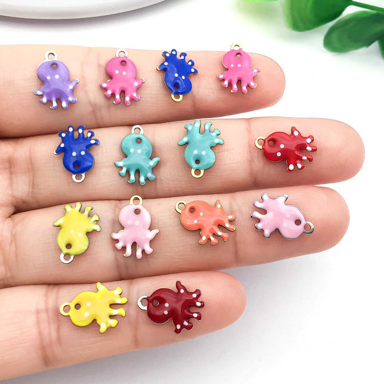 Gold Tone Enamel Stainless Steel Octopus Fish Charm Pendants for Keychain Necklace Making