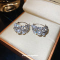 Silver Tone Floral Hoop Earrings with White Pearl Clusters view 3