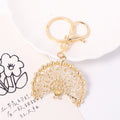 Rhinestone Peacock Keychain Gold Fan Tail Two Stone Colors view 4