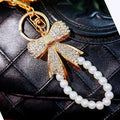 Full Crystal Bow Keychains with Plain Pearl Strand and Fortune Loop Options view 12