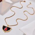 Black and Red Enamel Fan Pendant Necklaces in Two Finishes view 3