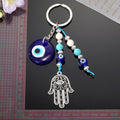 Silver Tone Hamsa Hand Blue Evil Eye Beaded Split Ring Keychain view 3