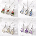 Silver Tone Teardrop Pressed Flower Resin Necklace and Earring Options in Eight Designs view 1