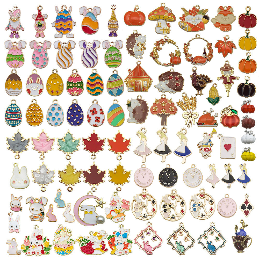 Enamel Zinc Alloy Easter Egg Rabbit Maple Leaf Pumpkin Charm Pendant for DIY Jewelry