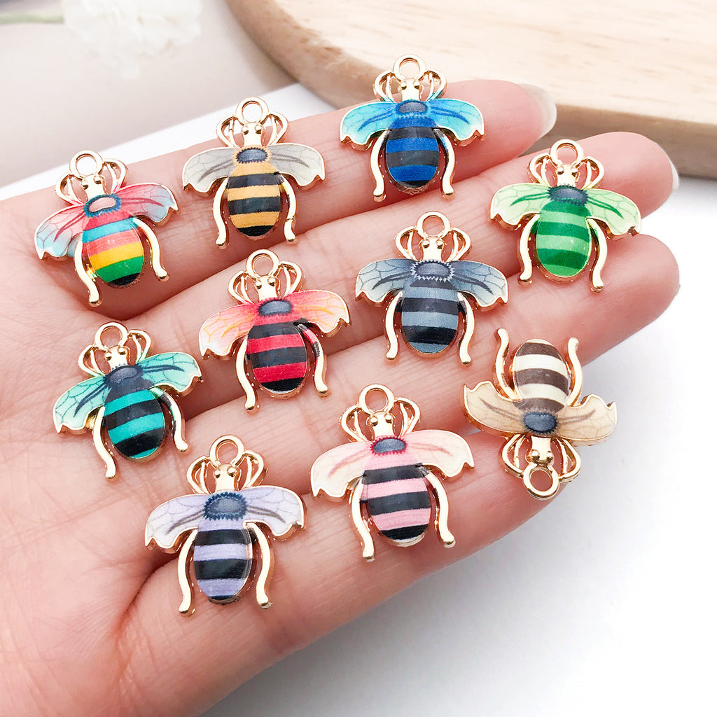 Colorful Enamel Zinc Alloy Bee Charm Pendant for DIY Necklace Bracelet Earrings