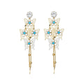 Blue Floral Butterfly Tassel Earrings in Two Tones view 5