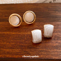 Gold Tone Framed Cat Eye Stud Earrings in Two Shapes view 3