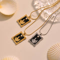 Double Layer Curb Snake Chain Enamel Square Pendant Necklace view 4