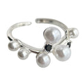 Open Adjustable Silver Tone Multi Pearl Cluster Ring Black Accents view 5