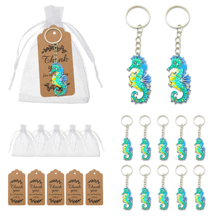 Printed Wood Seahorse Keychain With Metal Ring in Two Styles