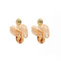 Peach Fabric Petal and Amber Look Double Ring Earrings view 5