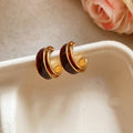 Two Tone Enamel Double Hoop Stud Earrings In Three Colors view 6
