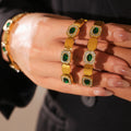 Gold Hinged Bangle Green Stone Zircon Glass Settings view 1