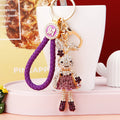 Crystal Long Leg Rabbit Keychains in Plain and Braided Loop Options view 9