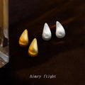 Brushed Silver Teardrop Stud Earrings Matte Water Drop view 1