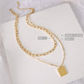 Gold Steel Double Layer Square Tag Paperclip Necklace view 2