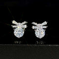 Silver Tone Bow Baguette and Round Clear CZ Stud Earrings view 2