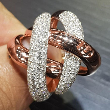 Rose Gold Interwoven Twist Pave Clear Stone Ring Sizes 6-10