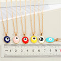 Gold Tone Round Candy Resin Evil Eye Pendant Necklaces in Six Colors view 2
