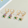 Gold Tone Crystal Flower Huggie Drop Earrings in Two Colors view 1