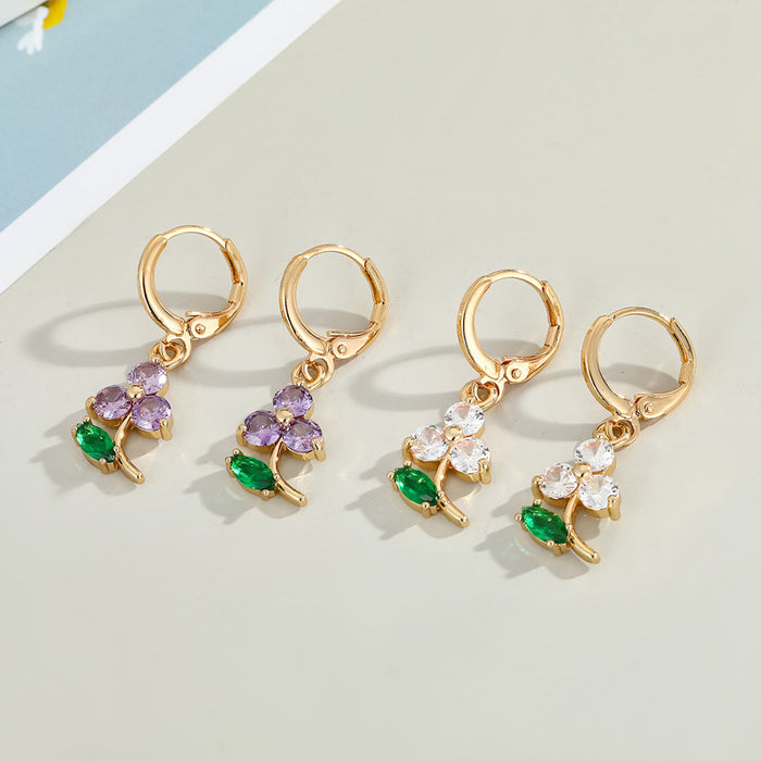 Gold Tone Crystal Flower Huggie Drop Earrings in Two Colors