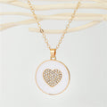Gold Tone Enamel Heart and Crystal Round Pendant Necklaces in Four Colors view 4