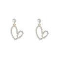 Gold Tone White Pearl Open Heart Drop Stud Earrings For Women view 5