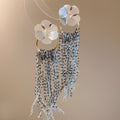 Metal Flower And Fine Chain Fringe Earrings In Two Tones view 7