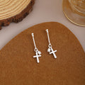Silver Tone Clear Accent Cross Chain Long Earrings view 3