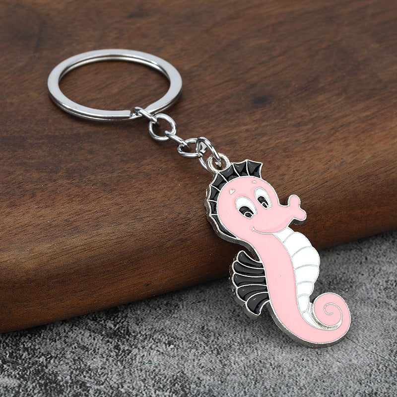 Cartoon Seahorse Enamel Keychain, Metal Bag Charm Pendant