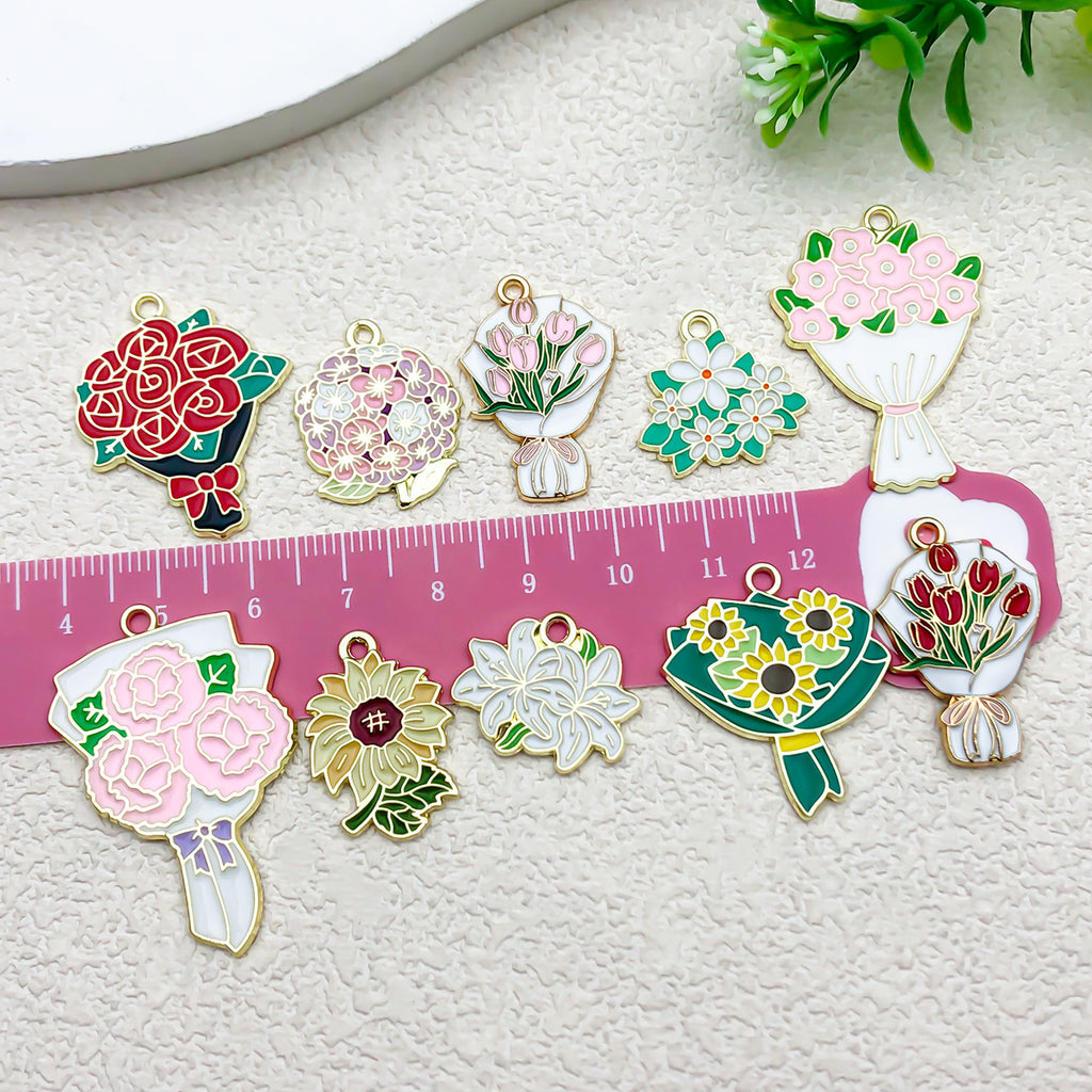Zinc Alloy Carnation Sunflower Lily Flower Charm Pendants for DIY Necklace Keychain Jewelry