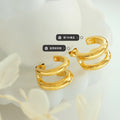 Double C-Shape Dual Band Stud Hoop Earrings Gold Steel view 2