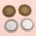 Ornate Double Sided Round Bezel Pendant Trays in Two Finishes view 1