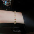 Gold Tone Bracelet With Red Green Pink And Clear Round Crystals view 3