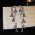 Crescent Bell and Chain Long Drop Earrings in Two Tones view 7