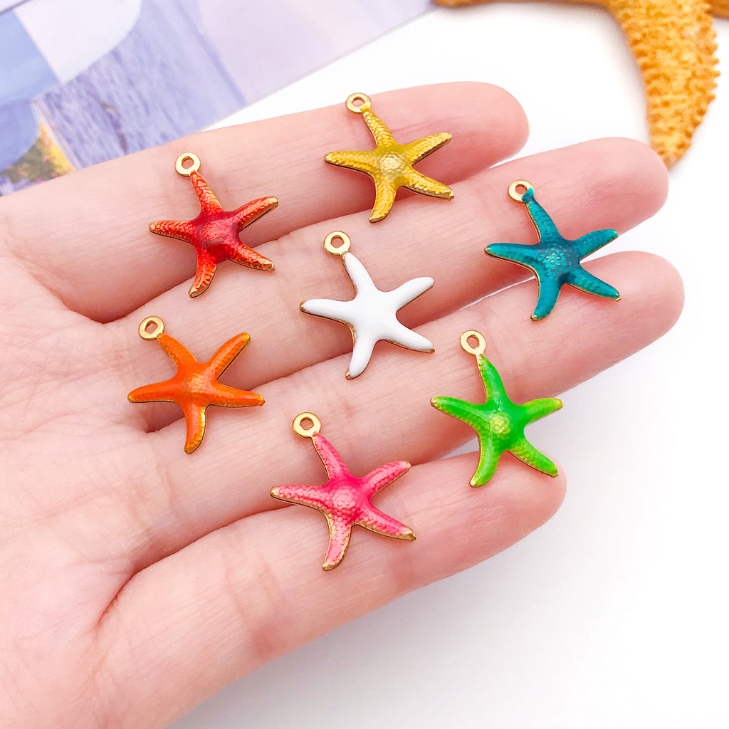 Color Enamel Stainless Steel Starfish Charm Pendant for DIY Ocean Bracelet Jewelry Making