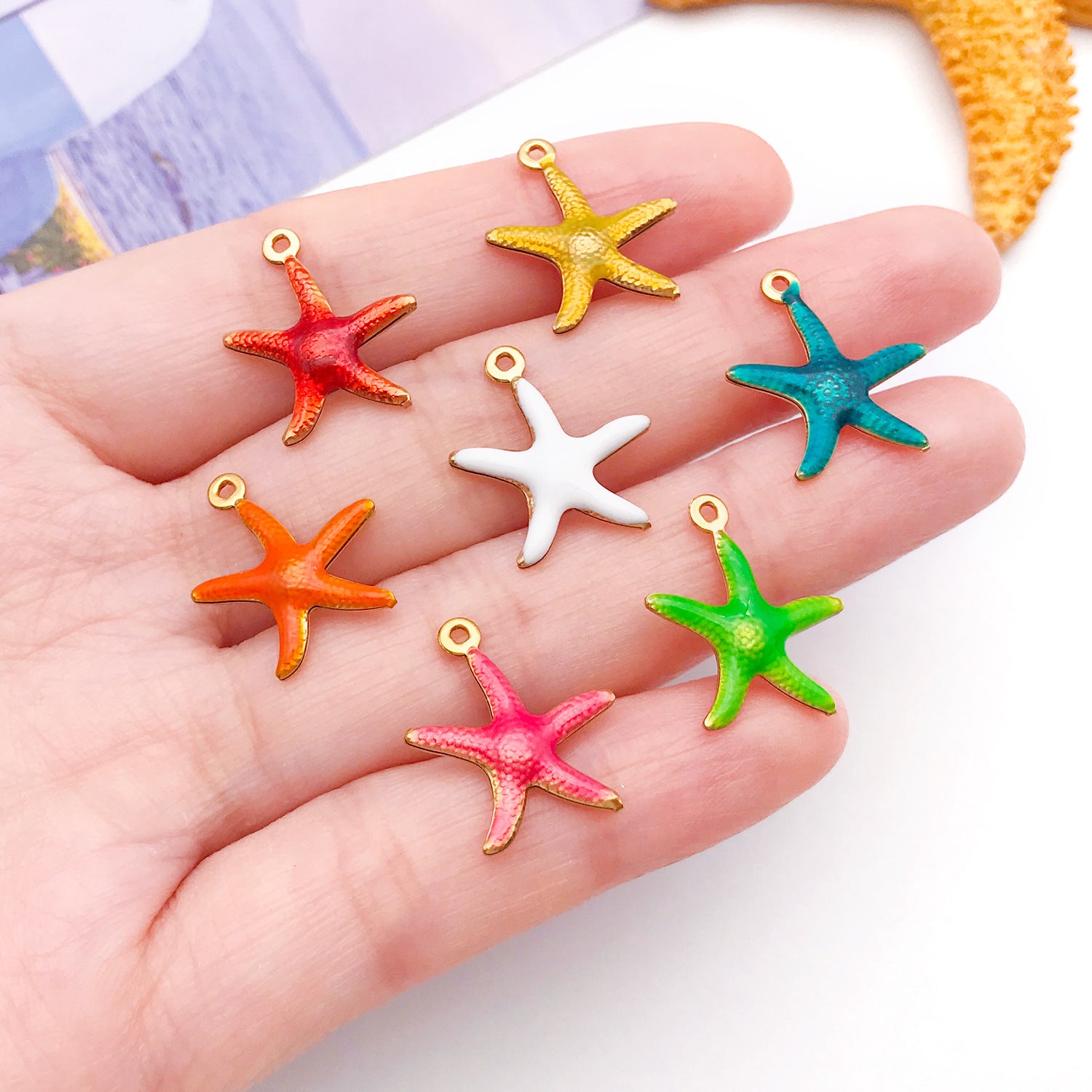 Color Enamel Stainless Steel Starfish Charm Pendant for DIY Ocean Bracelet Jewelry Making