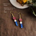 Gold Hook Maroon Cube Pearl Blue Bar Drop Earrings view 1