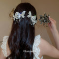 Silver Crystal Butterfly Mesh Duckbill Hair Clips Pair view 3
