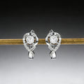 Silver Tone Musical Note Clear CZ Huggie Hoop Earrings view 2